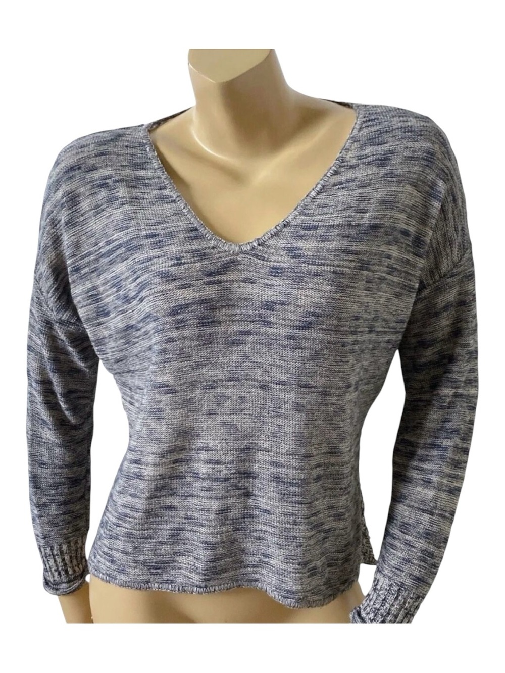 Maurices Crochet Back Sweater Womens Medium Blue Marled V Neck Long Sleeve
